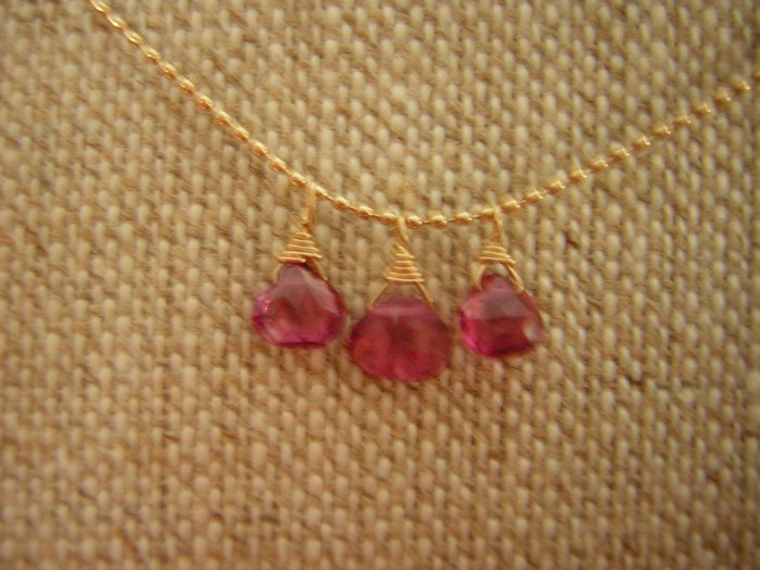 Petite Pink Tourmaline Briolettes on 14k Gold Necklace