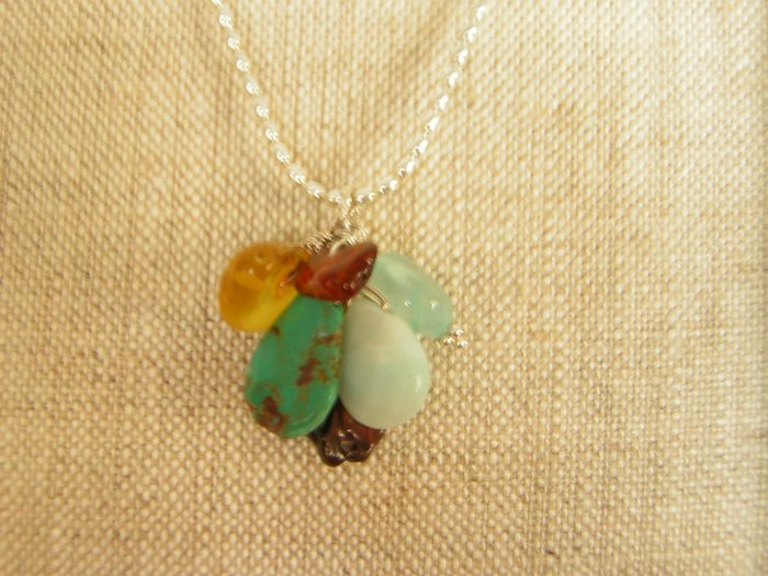 Cluster of Fall Colors on Sterling Silver Necklace