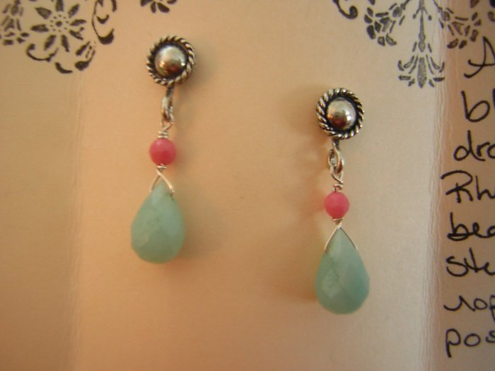 Chalcedony & Rhodochrosite on Sterling Silver Rope Posts