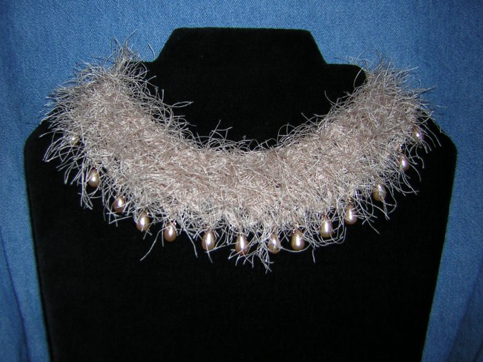 Champagne Freshwater Pearl Drops on Funky Yarn Collar