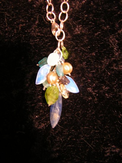 Waterfall of Blue & Green on Sterling Silver Necklace