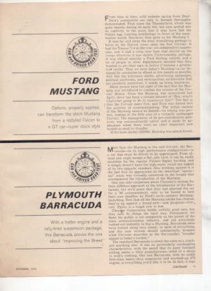 1964 1965 FORD MUSTANG PLYMOUTH BARRACUDA ROAD TEST AD ford barracuda