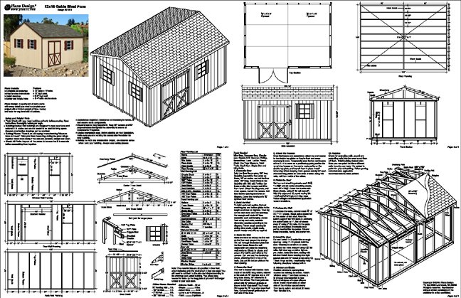 Details about 12'x16' Gable Shed Plans / Blue Prints , Free Samples