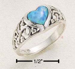 SR-41 : STERLING SILVER RAISED FILIGREE BAND W/ OPAL HEART SIZES 4-8
