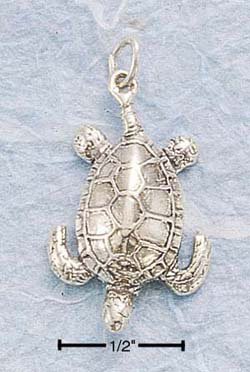 CH-62 : STERLING SILVER ANTIQUED UPSIDE DOWN DEEP SEA TURTLE CHARM