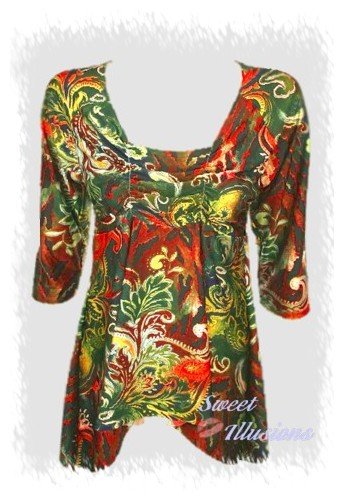 Festive Multi Colored Paisley Top Plus Size 1x-2x