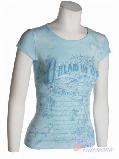 Blue Graphical Cap Sleeve Top S-M-L
