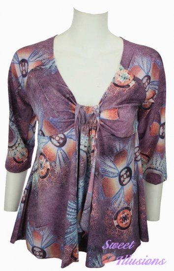 Sexy Fun Purple Retro Print Top 1x-2x-3x
