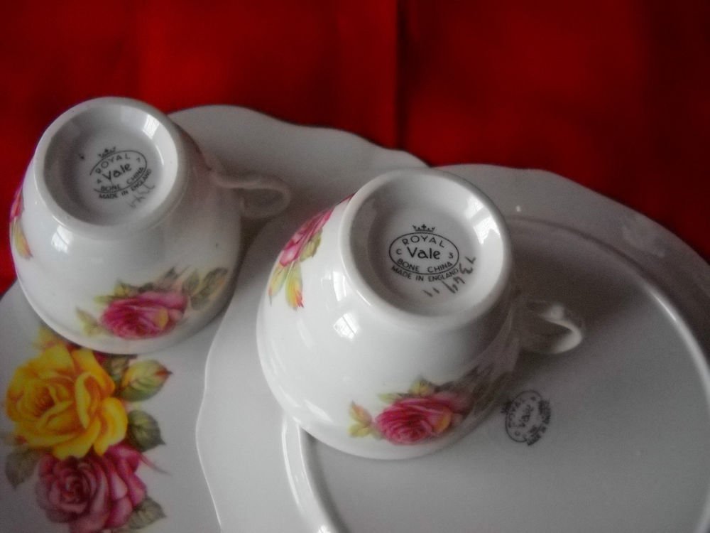 TWO (2) Royal Vale Cup and plate SETS- RED/YELLOW Roses -Bone china England