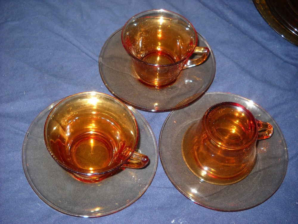 Cambridge Amber PLAIN Depression Glass Cup & Saucer(6 available