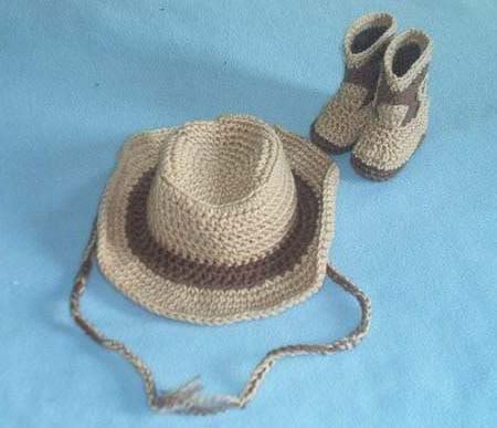 CROCHET COWBOY COWGIRL HAT & BOOTIES SET FOR BABY