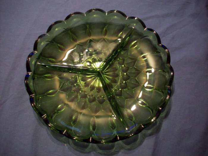 8 1/2" Green Glass Relish Tray