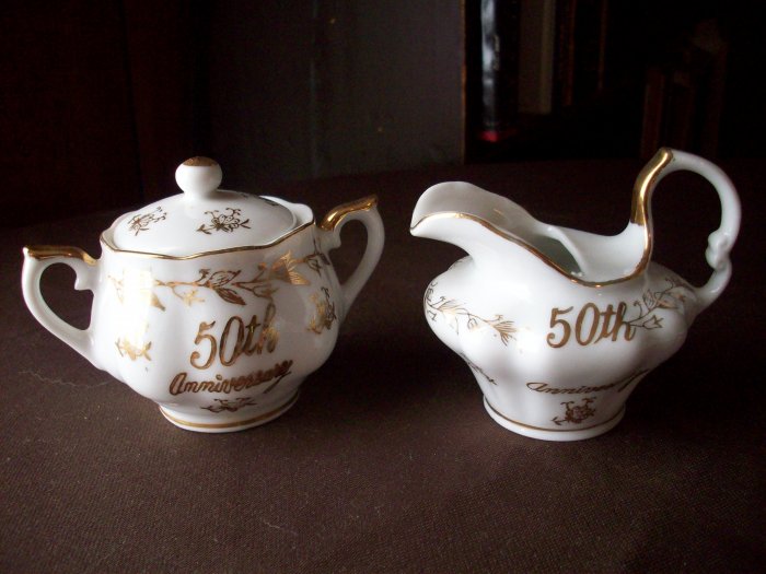 Norcrest Vintage 50th Anniversary Fine China Creamer & Sugar Bowl