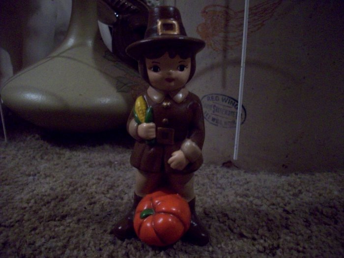 Ceramic Pilgrim Boy with corn and pumpkin Ceramic