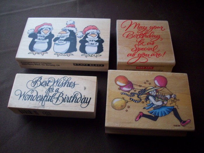 Lot of 4 Wood Block Rubber Stamps