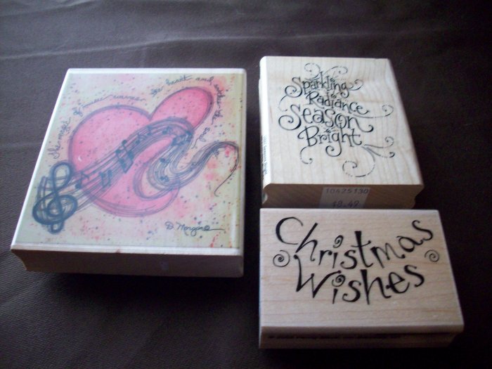 Lot of 3 Wood Block Rubber Stamps