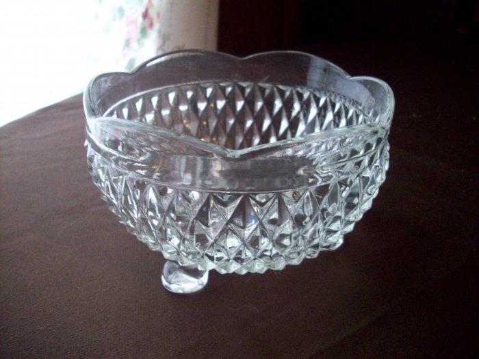 Vintage Clear Glass 3 Footed Bowl