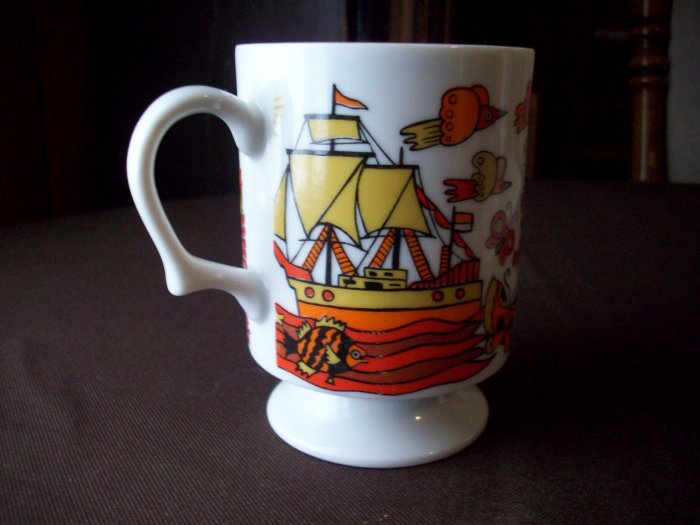 Vintage Porcelain Cup Ship and Windmill