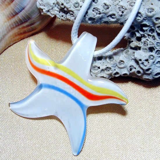 White Starfish Lampwork Glass Pendant Necklace