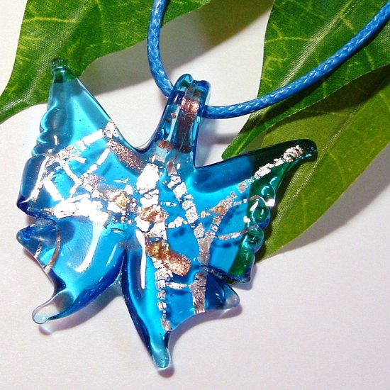 Butterfly Lampwork Glass Pendant Necklace - Blue