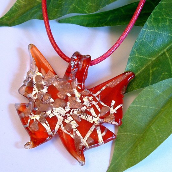 Butterfly Lampwork Glass Pendant Necklace - Red