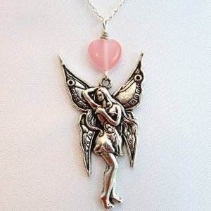 Handmade Silver Tone Fairy Angel Heart Pendant Necklace