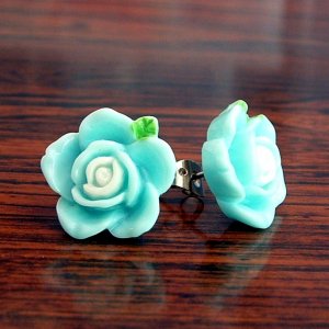 Pastel Blue with White Core Flower Post Stud Handmade Earrings