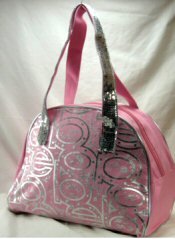 Microfiber Dome Tote Handbag with Silver Front Letters