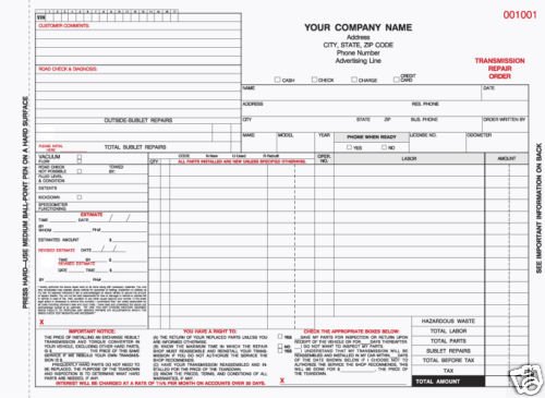TROCC-633: Carbonless Transmission Repair Order 4 part