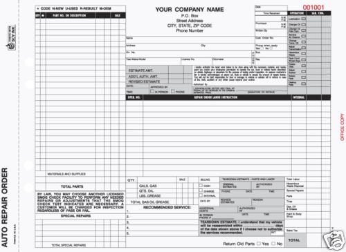 4-Part Auto Repair Order, Carbonless AROCC-665 Qty. 500