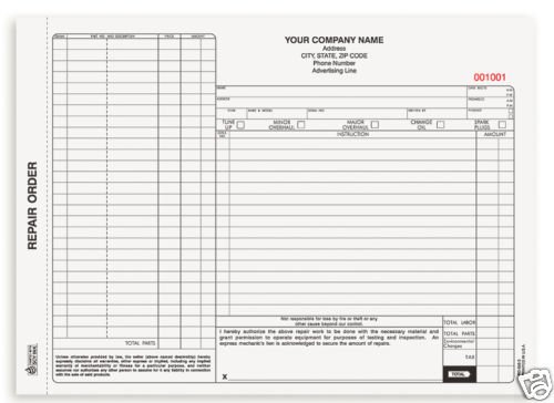 3-Part Auto Repair Order, Carbonless ROCC-558 Qty. 500