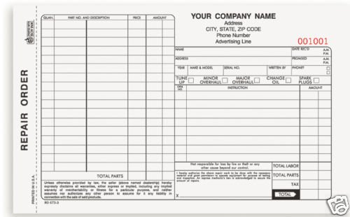 3-Part Auto Repair Order, Carbonless ROCC-573 Qty. 250