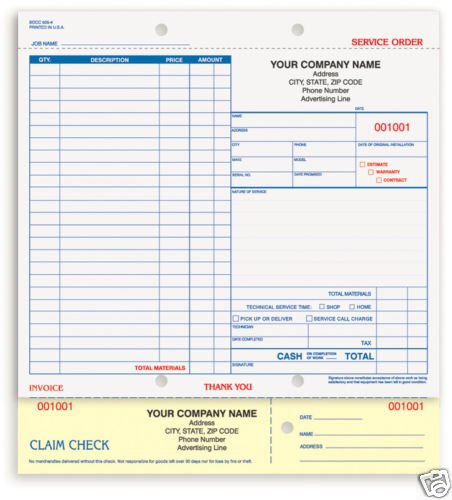 4-Part Service Order, Carbonless SOCC-505 Qty. 500