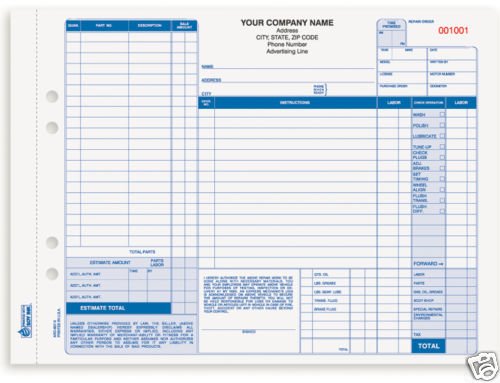 3-Part Auto Repair Form, Carbonless AROCC-667