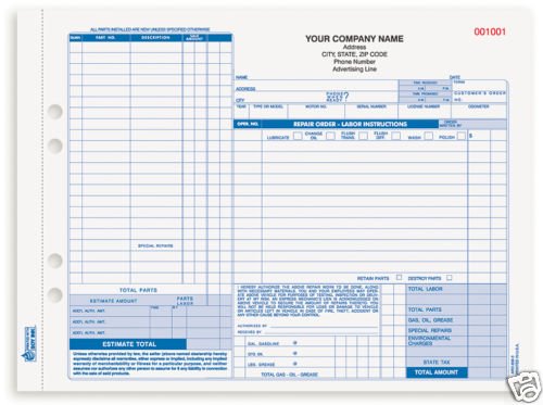 3-Part Auto Repair Form, Carbon ARO-656