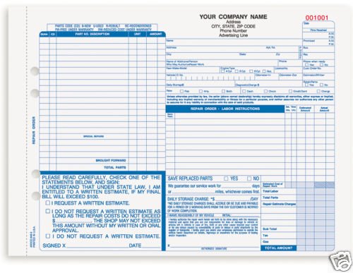 4-Part Auto Repair Order, Carbonless AROCC-646