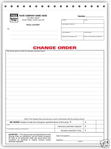 272 Change Order Form 3 Part QTY. 250