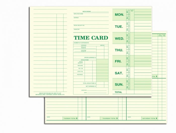 225: Weekly Time Card Tag Stock QTY. 250