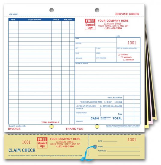 311, Service Orders, Claim Check, 2 Part QTY. 250