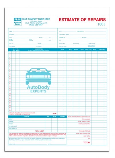 5537, Repair Estimates, 3 Part QTY. 250