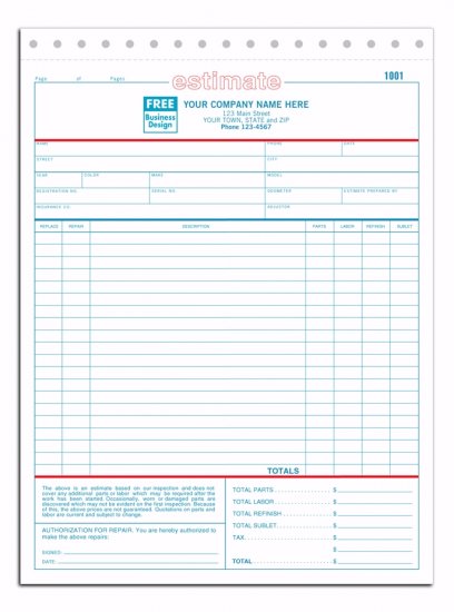 660, Auto Repair Estimates, Large, 2 Part QTY. 250