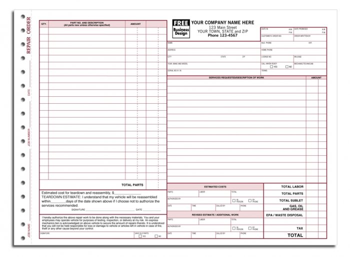 6583C, Repair Orders, California State, 4pt Qty.250