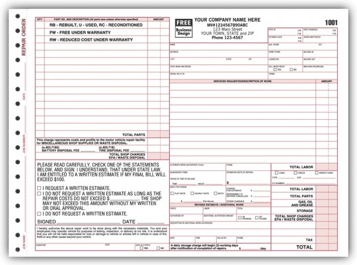 6585, Repair Orders, Florida State 4pt Qty.250