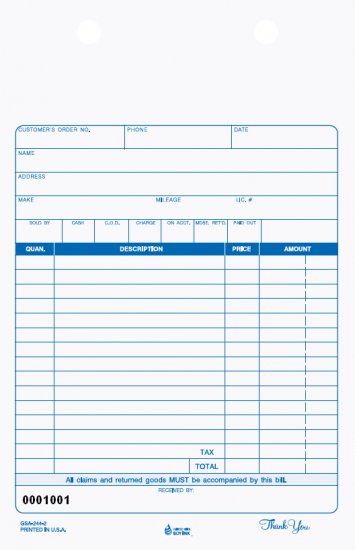 3-Part Auto Service, Carbonless GSA-244 QTY. 500