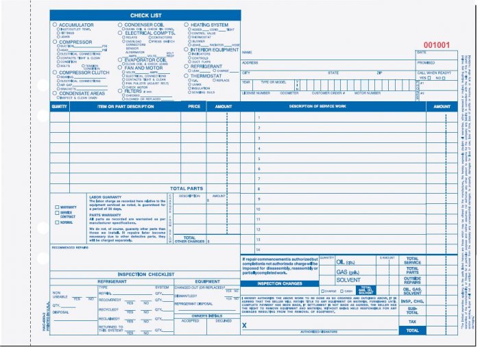 3-Part Auto Heating & Air Conditioning Form, HAC-680