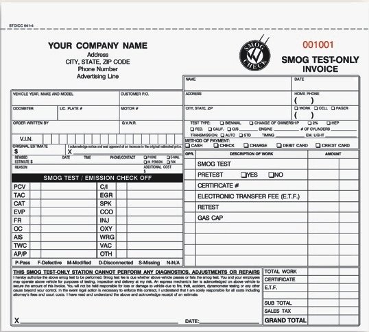 STOICC-341: Smog Test Only Invoice, 3 Part QTY. 250