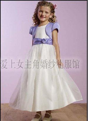 A-line Round-neck Knee-Length Organza Flower Girl Dress Custom Size WG003-11