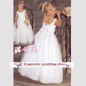 A-line Bateau-neck tea-Length Organza Flower Girl Dress Custom Size WG004-25