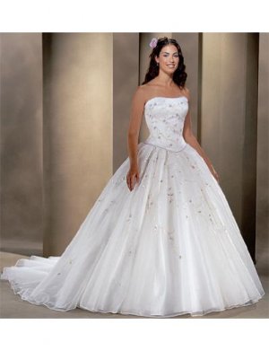 Ball Gown Strapless Cathedral train Organza wedding dress for brides 2010 style(WDA0075)
