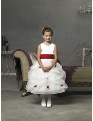 A-line Round-neck Tea-length Organza Flower girls Dress 2010 style(FGD0072)